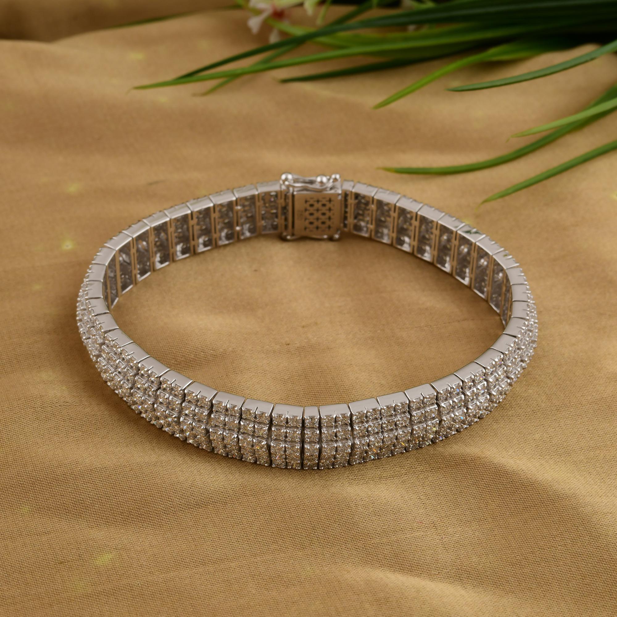 Multi Row Statement 8.34Ct Round Cut SI & HI Diamond Bracelet 18k White Gold For Sale 2