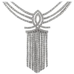 Art Deco Statement Diamond Tassel Necklace 14k White Gold Multi Row