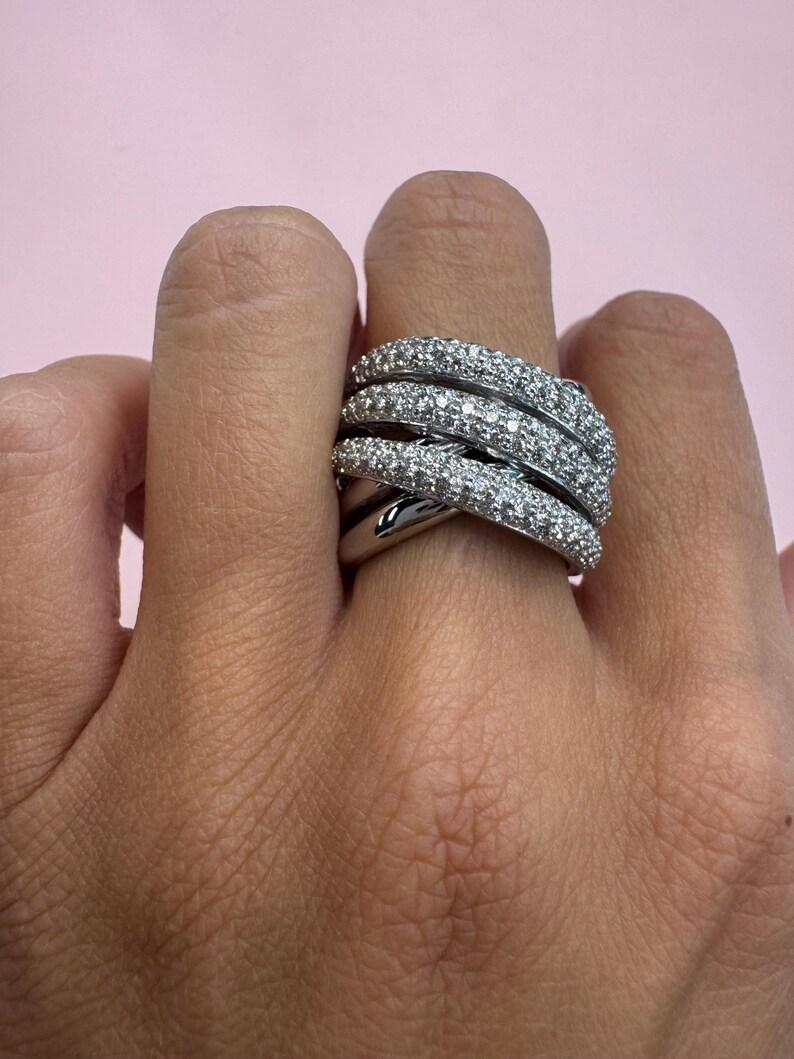 Contemporary Multi-Row Wide Diamond Crossover Band Ring 1.61 Carats 18 Karat White Gold For Sale
