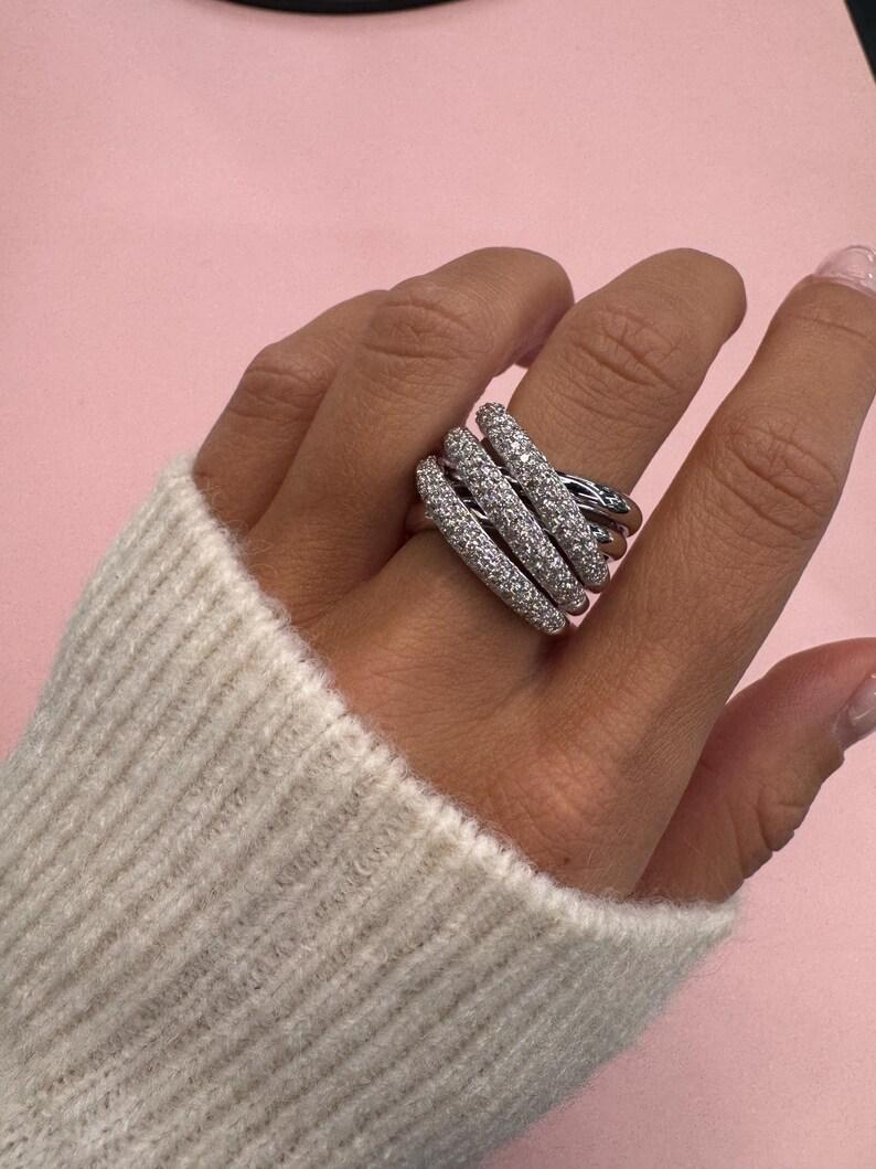 Women's Multi-Row Wide Diamond Crossover Band Ring 1.61 Carats 18 Karat White Gold For Sale