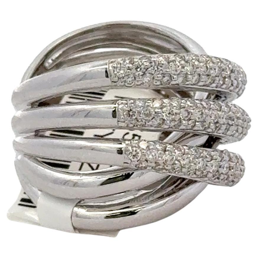 Multi-Row Wide Diamond Crossover Band Ring 1.61 Carats 18 Karat White Gold For Sale 1