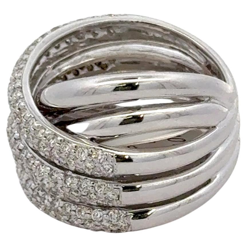 Multi-Row Wide Diamond Crossover Band Ring 1.61 Carats 18 Karat White Gold For Sale 2