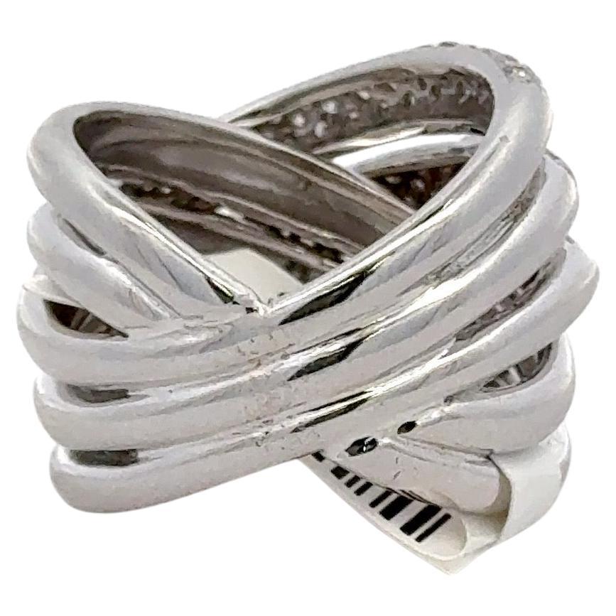 Multi-Row Wide Diamond Crossover Band Ring 1.61 Carats 18 Karat White Gold For Sale 3