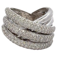 Multi-Row Wide Diamond Crossover Band Ring 1.61 Carats 18 Karat White Gold