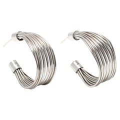 Vintage Multi Row Wide Hoop Earrings, Sterling Silver, Large Silver Hoops