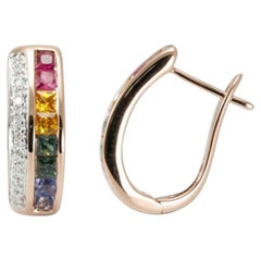 Multi Sapphire 14 Karat Pink Gold with Diamonds Earrings Multi Sapphire 14 Karat Pink Gold with Diamonds Earrings