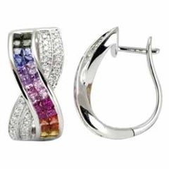 Multi Sapphire 14 Karat White Gold with Diamonds Earrings