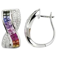 Multi Sapphire 14 Karat White Gold with Diamonds Earrings