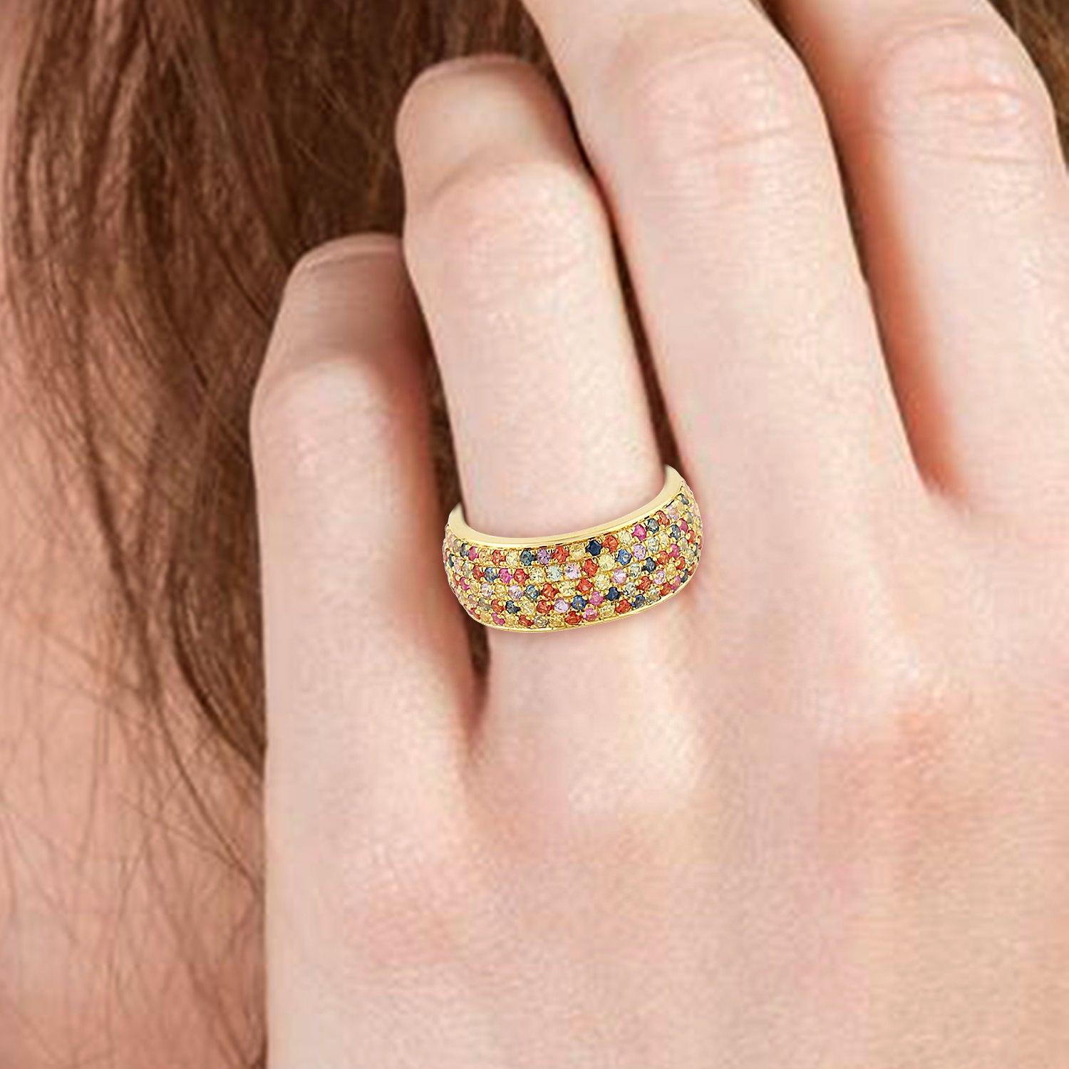 For Sale:  Multi Sapphire 18 Karat Gold Band Ring 3