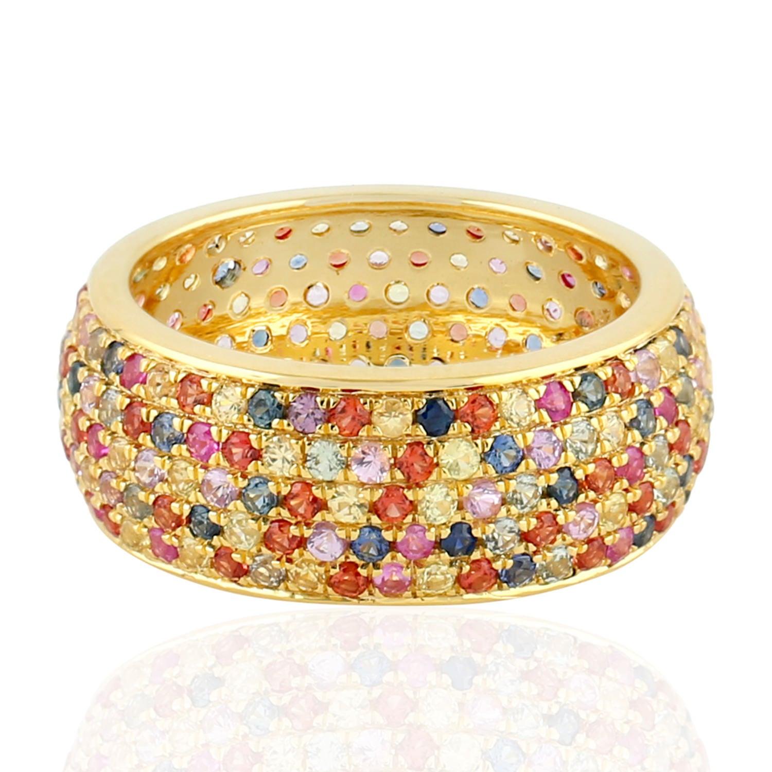 For Sale:  Multi Sapphire 18 Karat Gold Band Ring 4