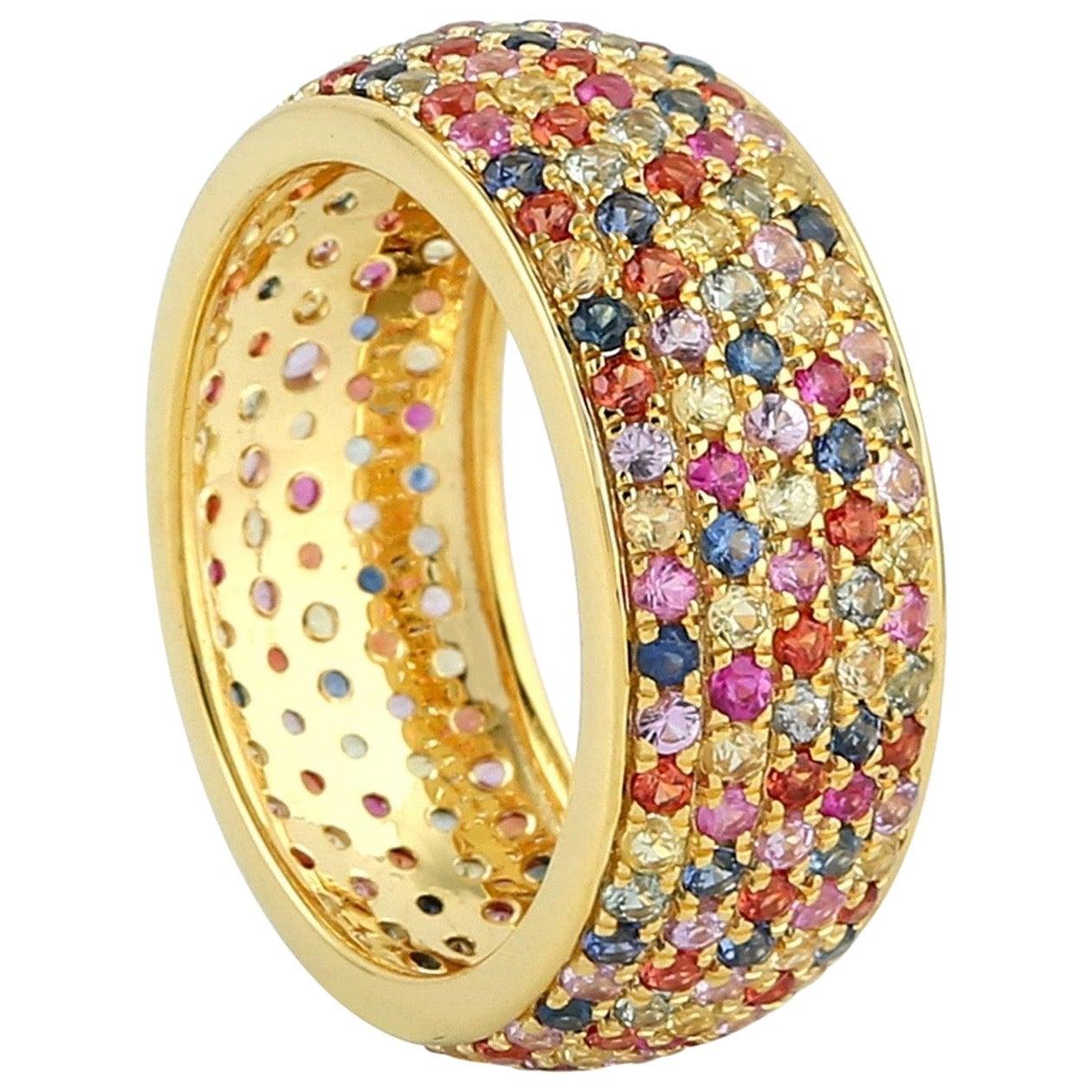 For Sale:  Multi Sapphire 18 Karat Gold Band Ring