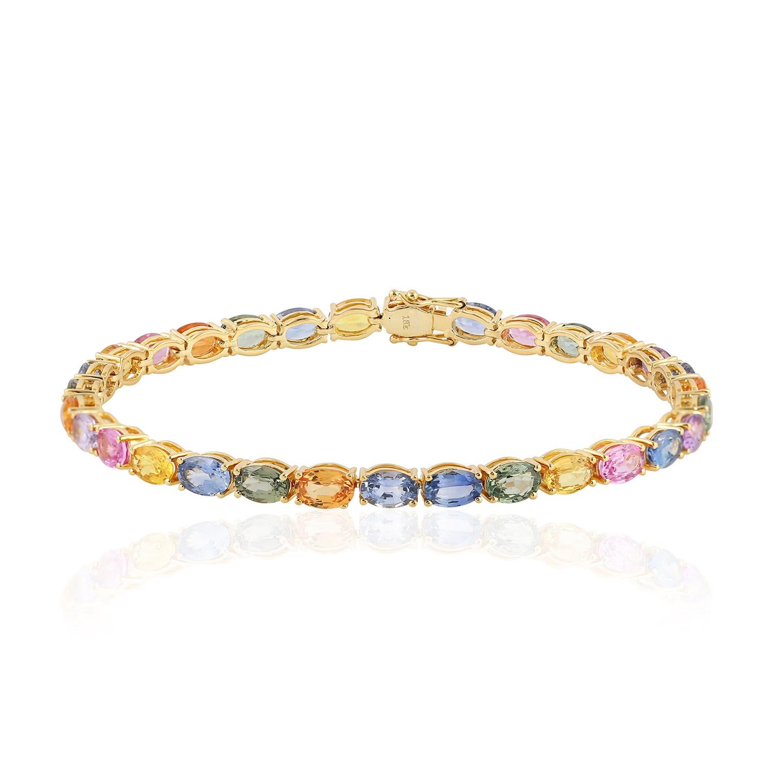 Oval Cut Multi Sapphire 18 Karat Gold Bangle Bracelet For Sale