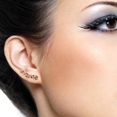 Multi Sapphire 18 Karat Gold Ear Climber Earrings
