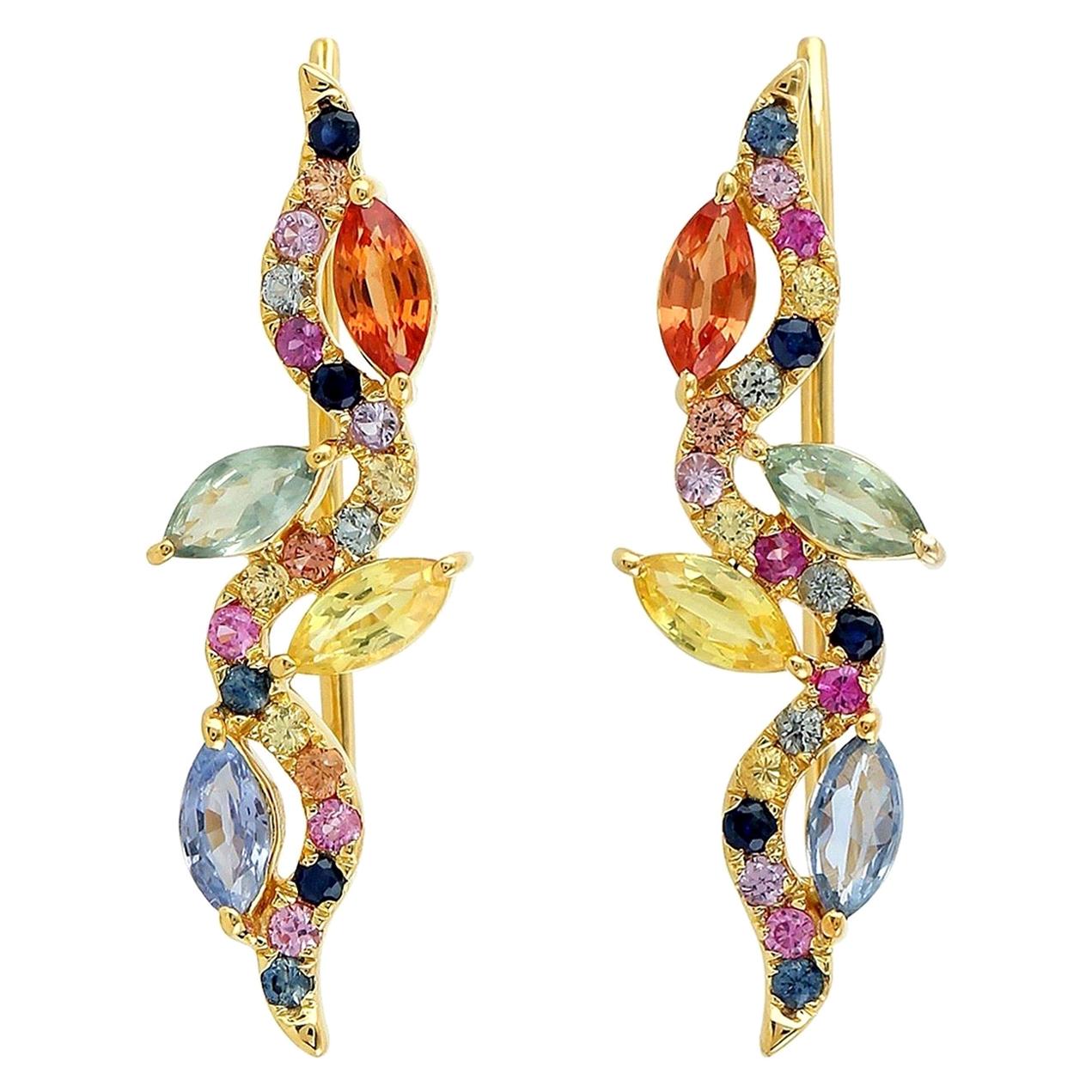 Boucles d'oreilles en or 18 carats et saphirs multicolores