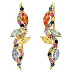 Multi Sapphire 18 Karat Gold Ear Climbers