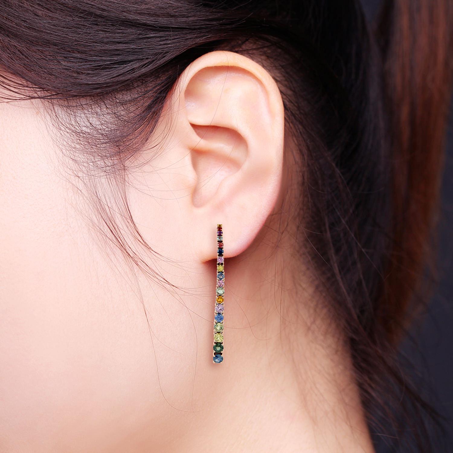 These beautiful earrings are handcrafted in 18K gold and 6.18 carats multi sapphires 

FOLLOW  MEGHNA JEWELS storefront to view the latest collection & exclusive pieces.  Meghna Jewels is proudly rated as a Top Seller on 1stdibs with 5 star customer