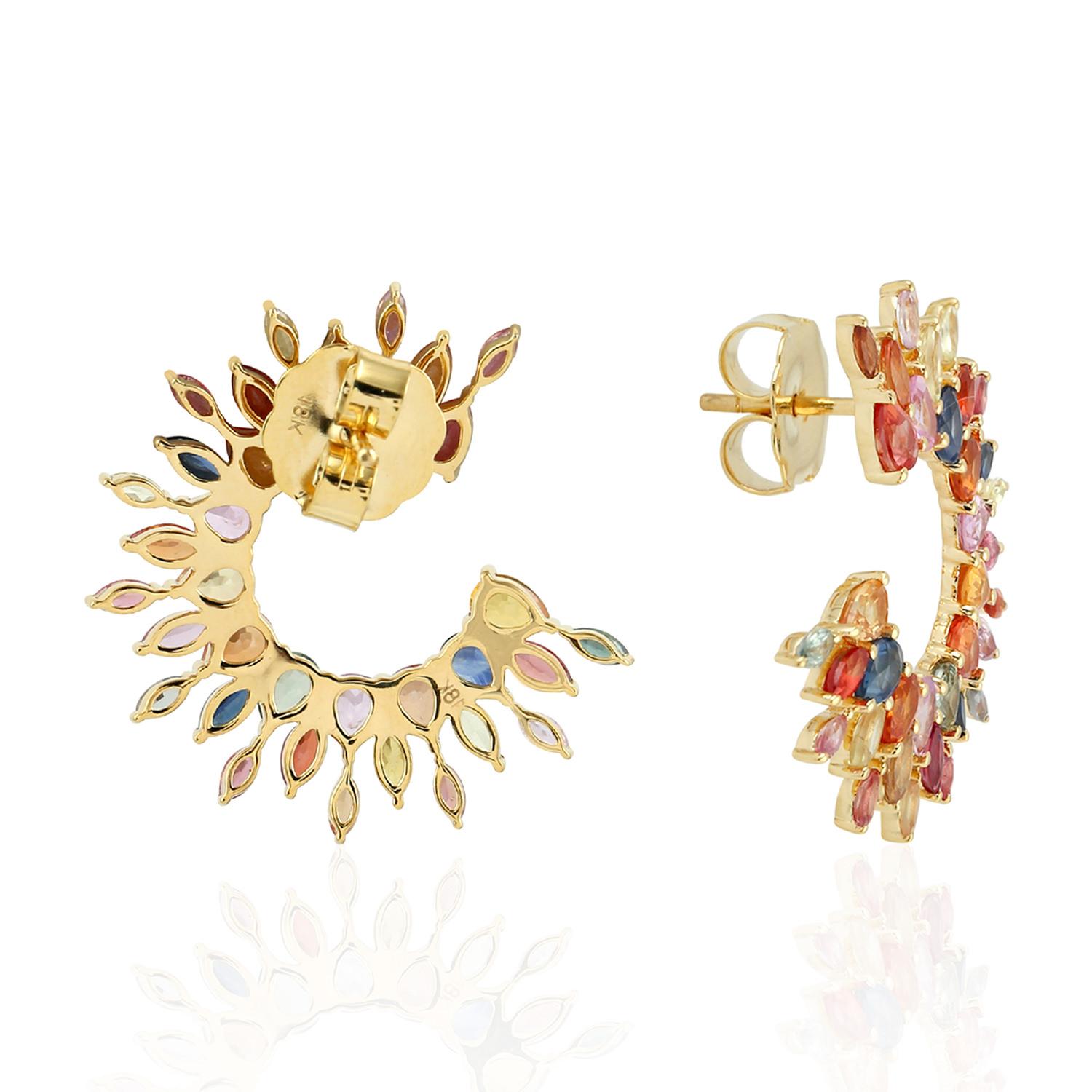Mehrfarbige Saphir-Ohrringe aus 14 Karat Gold (Moderne) im Angebot