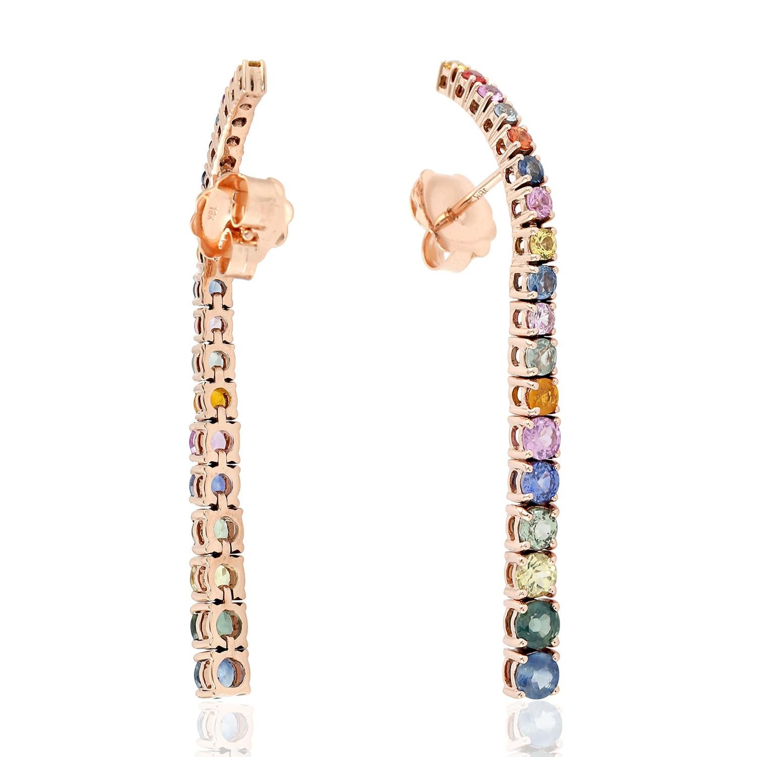 Modern Multi Sapphire 18 Karat Gold Earrings For Sale
