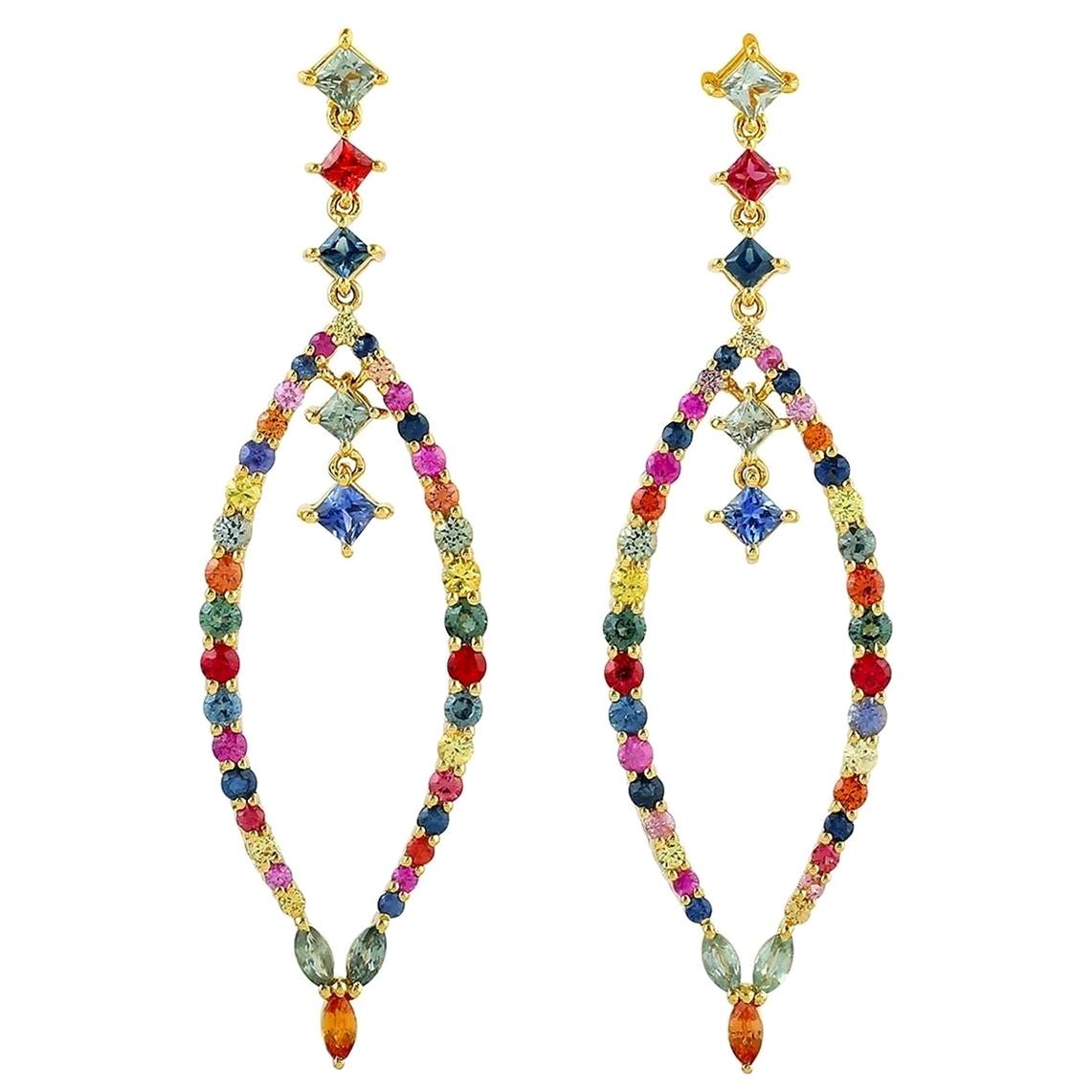 Multi Sapphire 18 Karat Gold Earrings For Sale