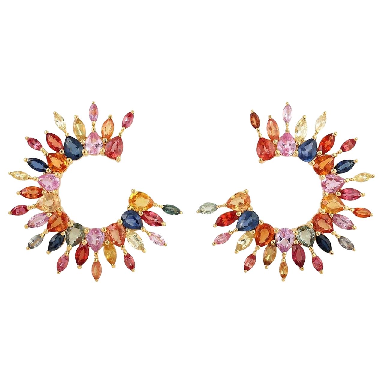 Boucles d'oreilles en or 14 carats et saphirs multicolores
