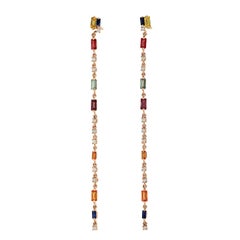 Pendientes Lineales Oro 18 Kilates Zafiro Múltiple