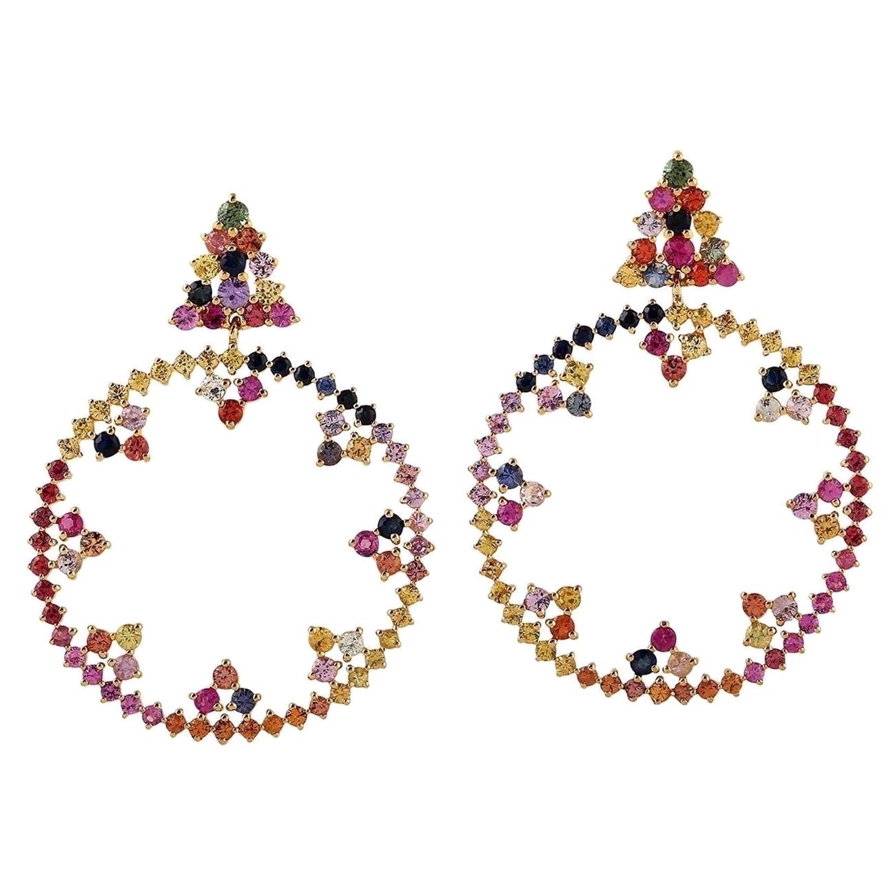 Boucles d'oreilles sphères en or 18 carats et saphirs multicolores