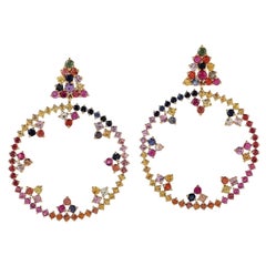 Boucles d'oreilles sphères en or 18 carats et saphirs multicolores