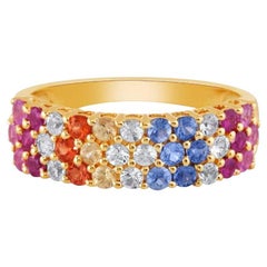 Multi Sapphire 18 Karat Pink Gold and Diamonds Ring