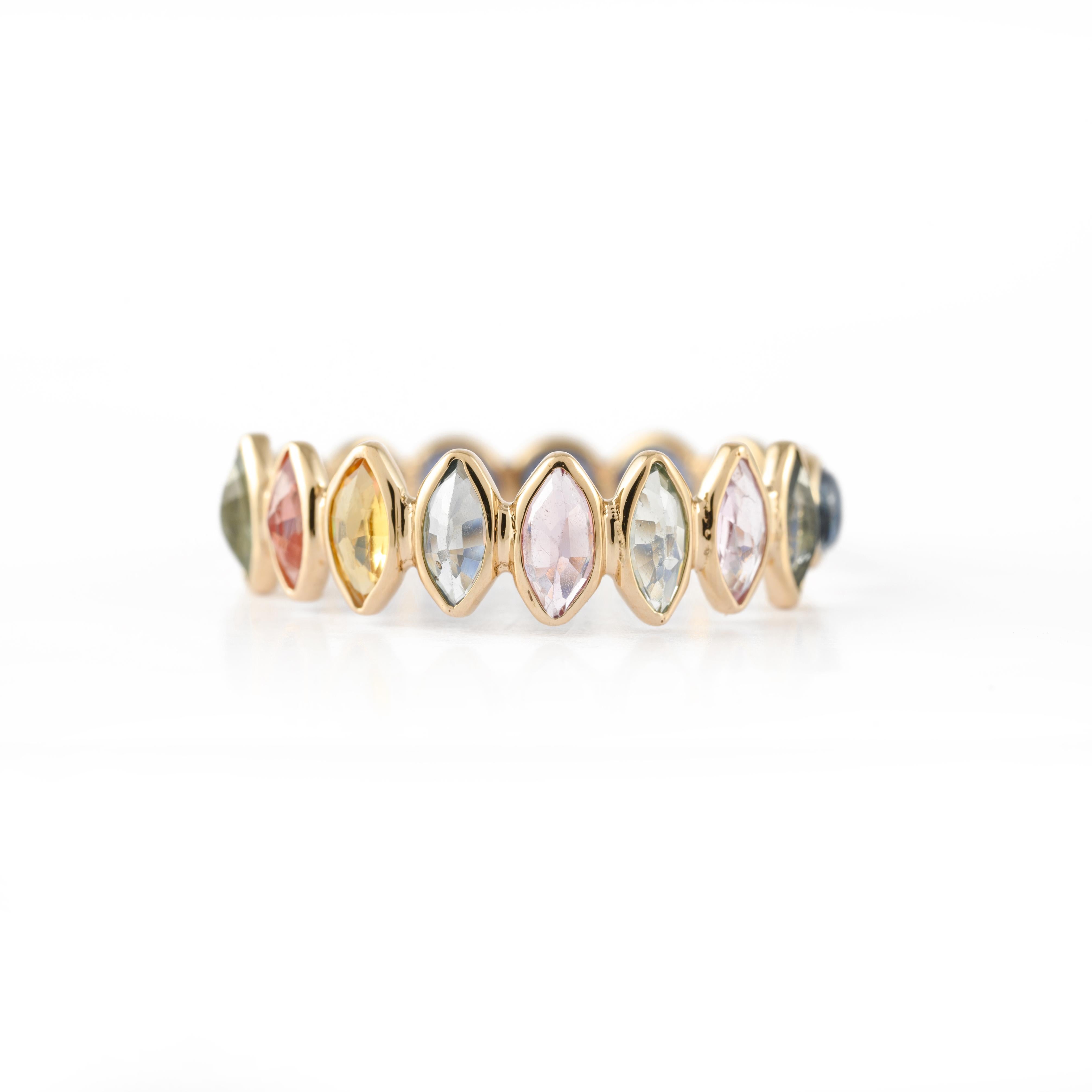 For Sale:  Multi Sapphire and Blue Sapphire Reversible Eternity Band 14k Yellow Gold Ring 3