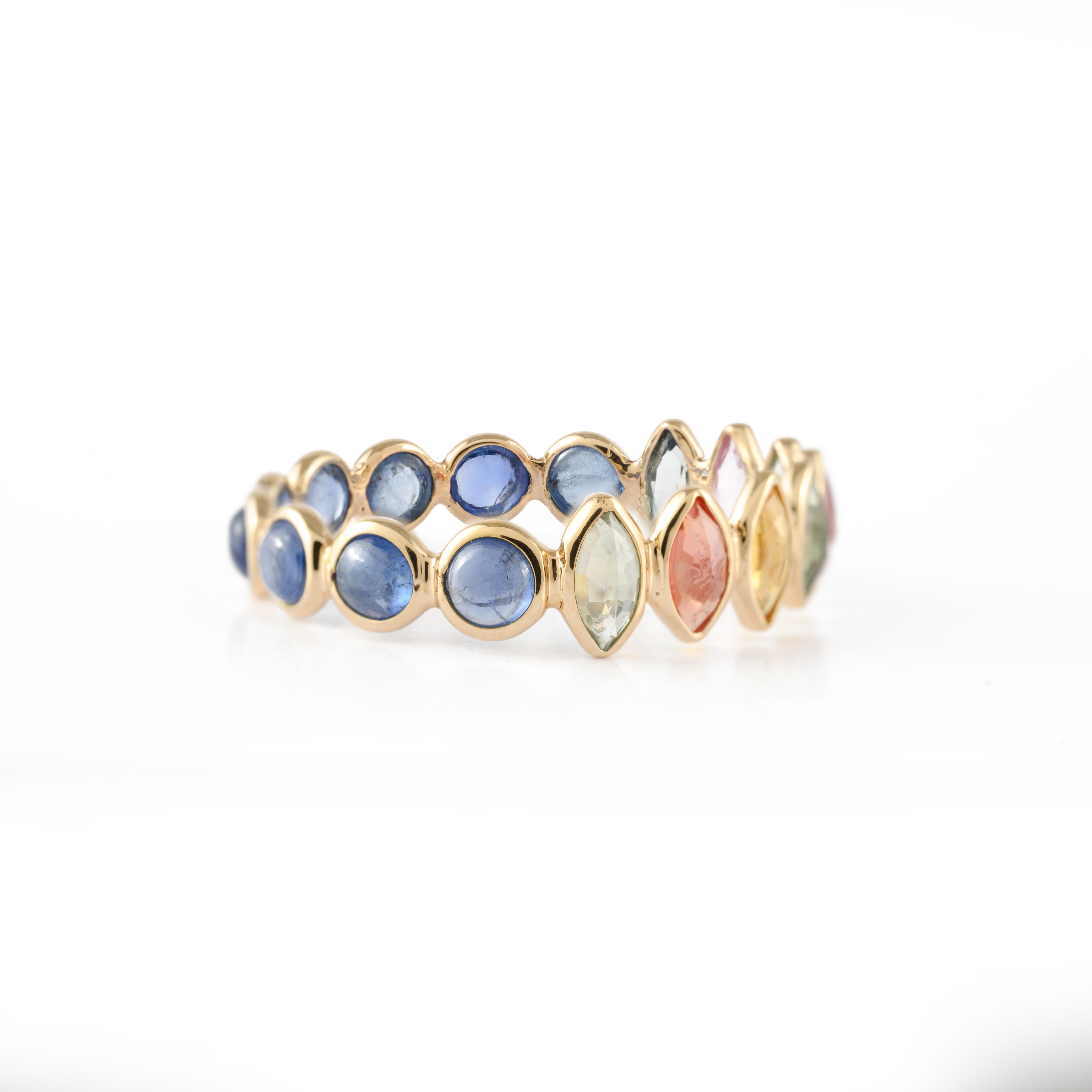 For Sale:  Multi Sapphire and Blue Sapphire Reversible Eternity Band 14k Yellow Gold Ring 5