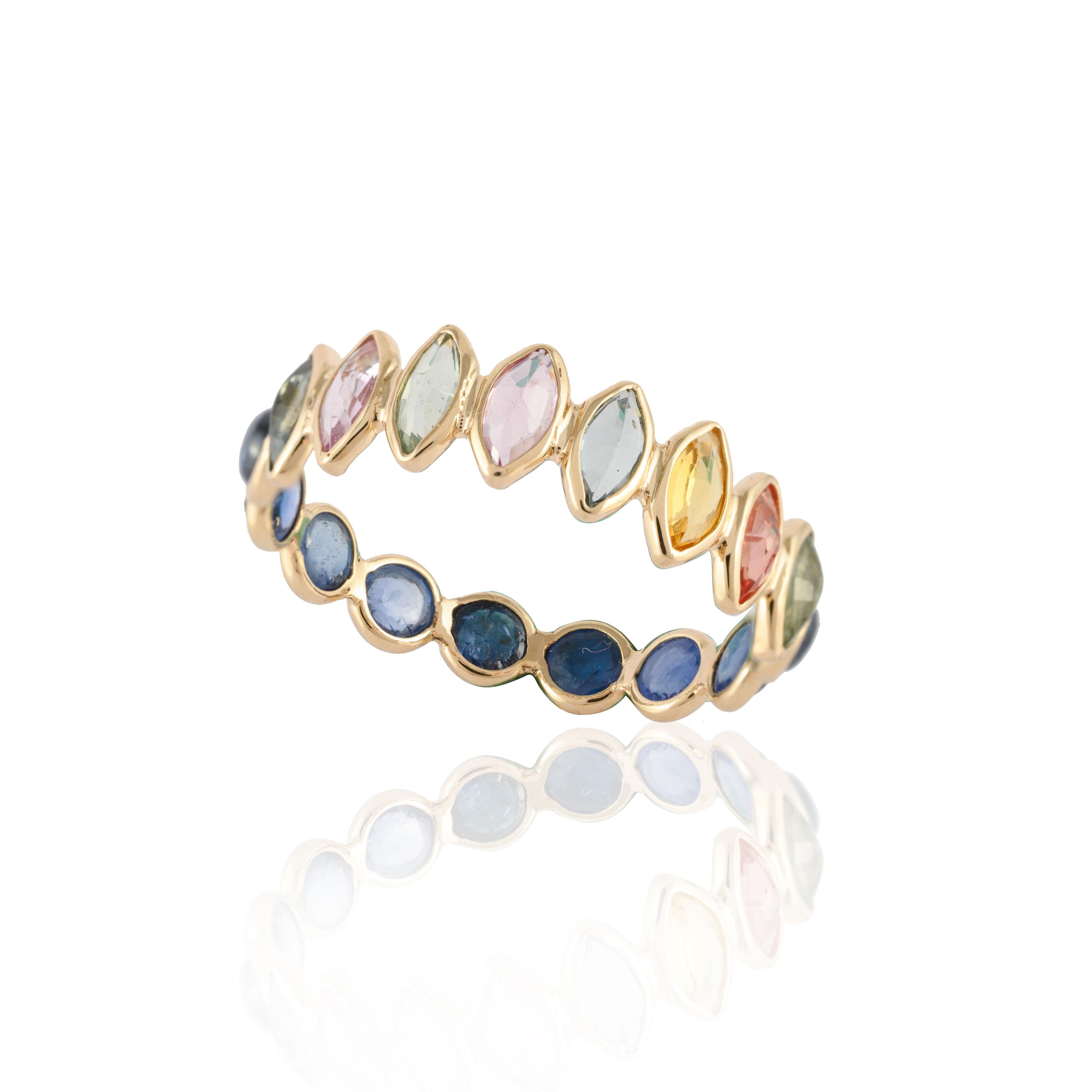 For Sale:  Multi Sapphire and Blue Sapphire Reversible Eternity Band 14k Yellow Gold Ring 9
