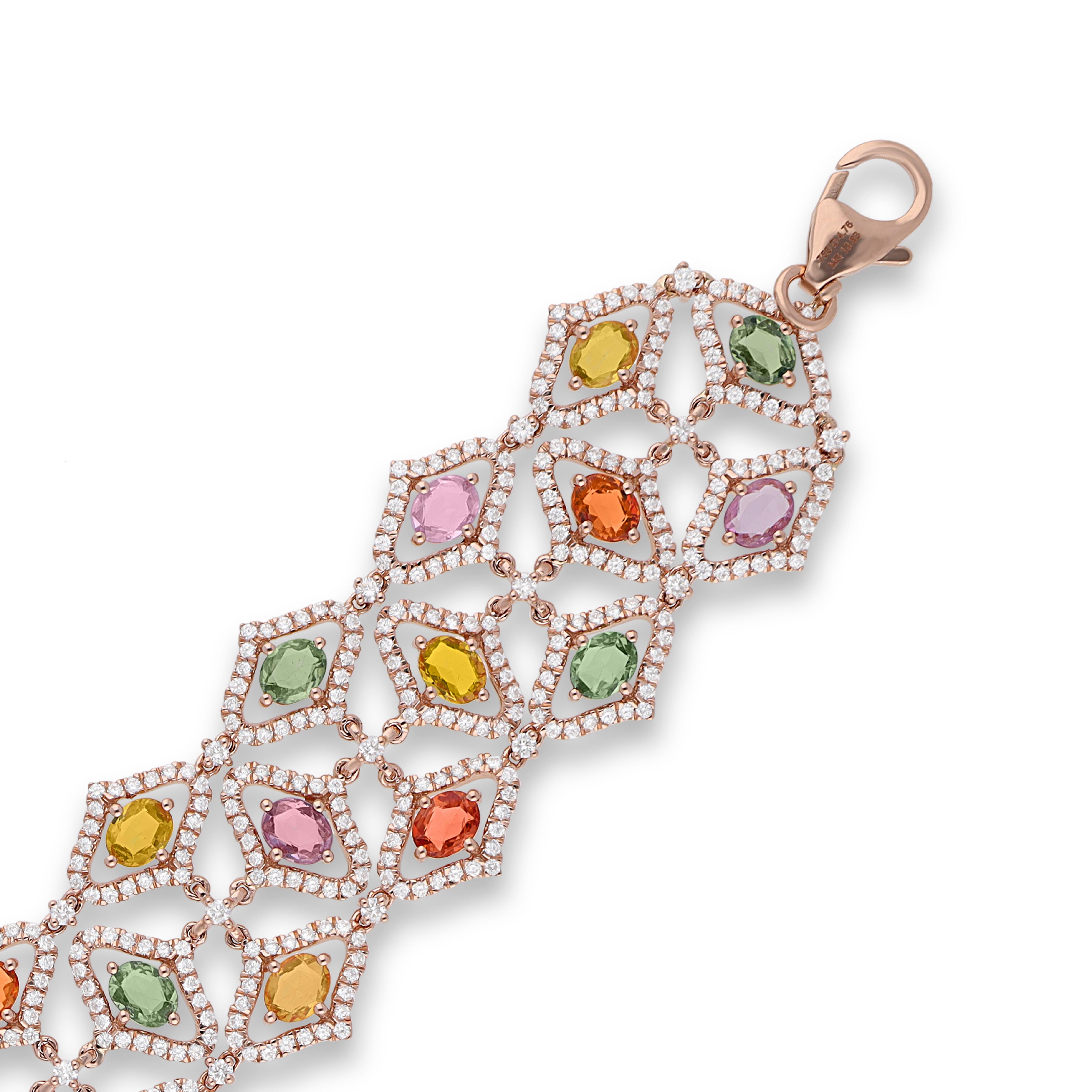 Taglio ovale Bracciale Multi Zaffiro e Diamante in vendita