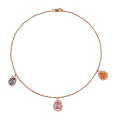 Multi-Sapphire and Diamond Necklace Studded in 18 Karat Rose Gold