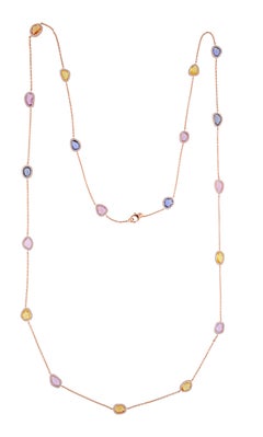 Collier multi-saphirs et diamants cloutés en or rose 18 carats