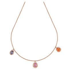 Collier de saphirs multicolores et de diamants clouté en or rose 18 carats