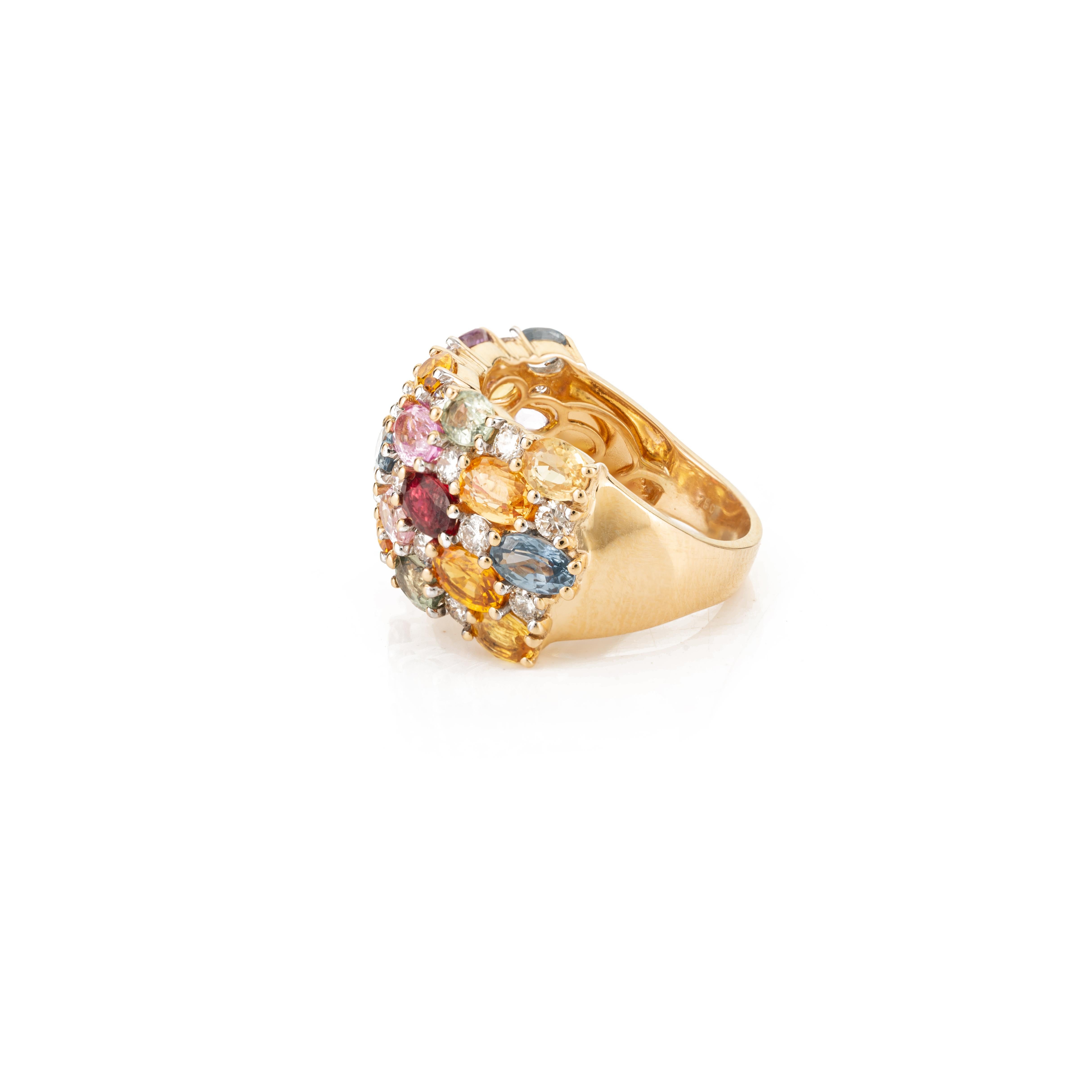 For Sale:  Multi Sapphire and Diamond Wedding Band Ring in 18k Solid Yellow Gold for Women 3