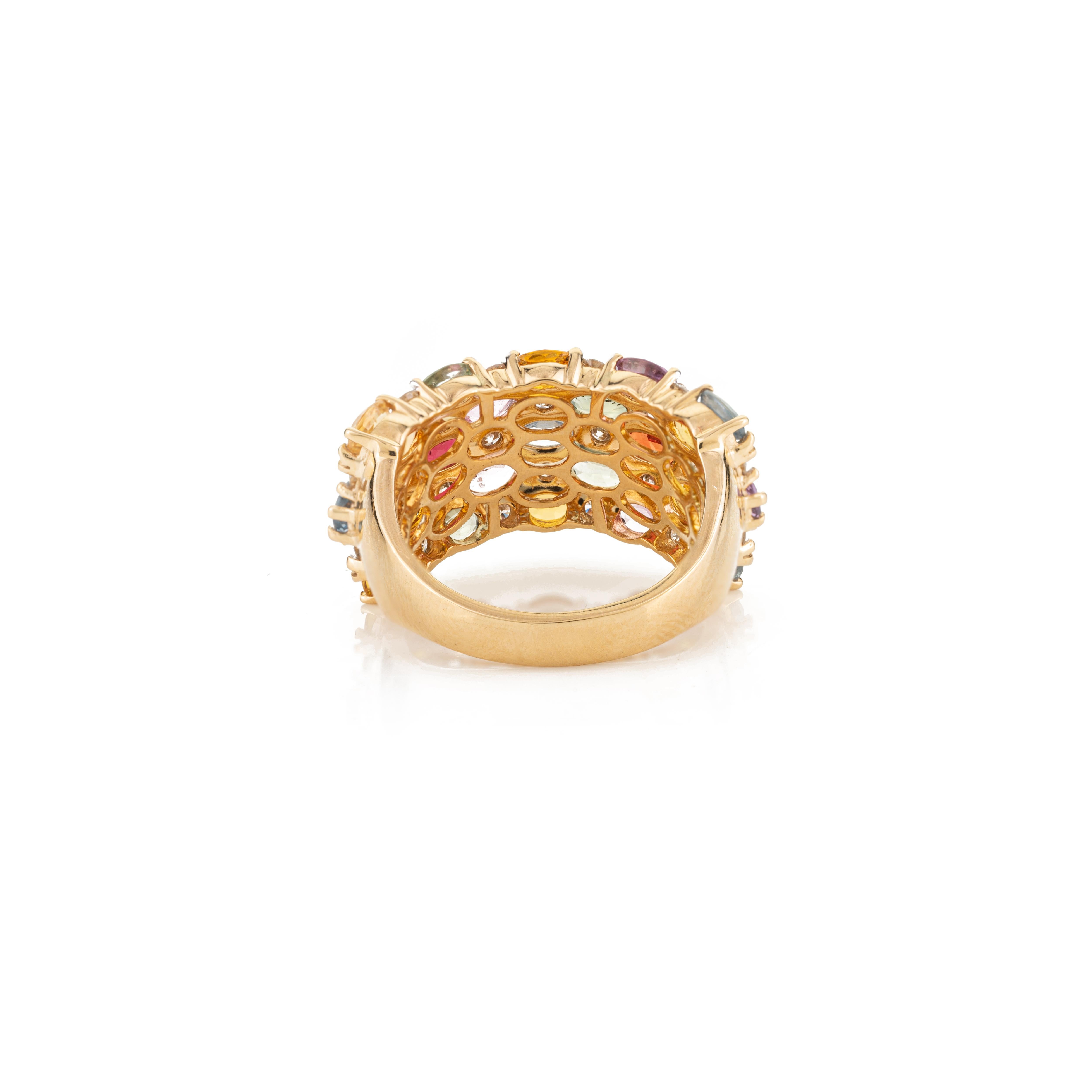 For Sale:  Multi Sapphire and Diamond Wedding Band Ring in 18k Solid Yellow Gold for Women 5