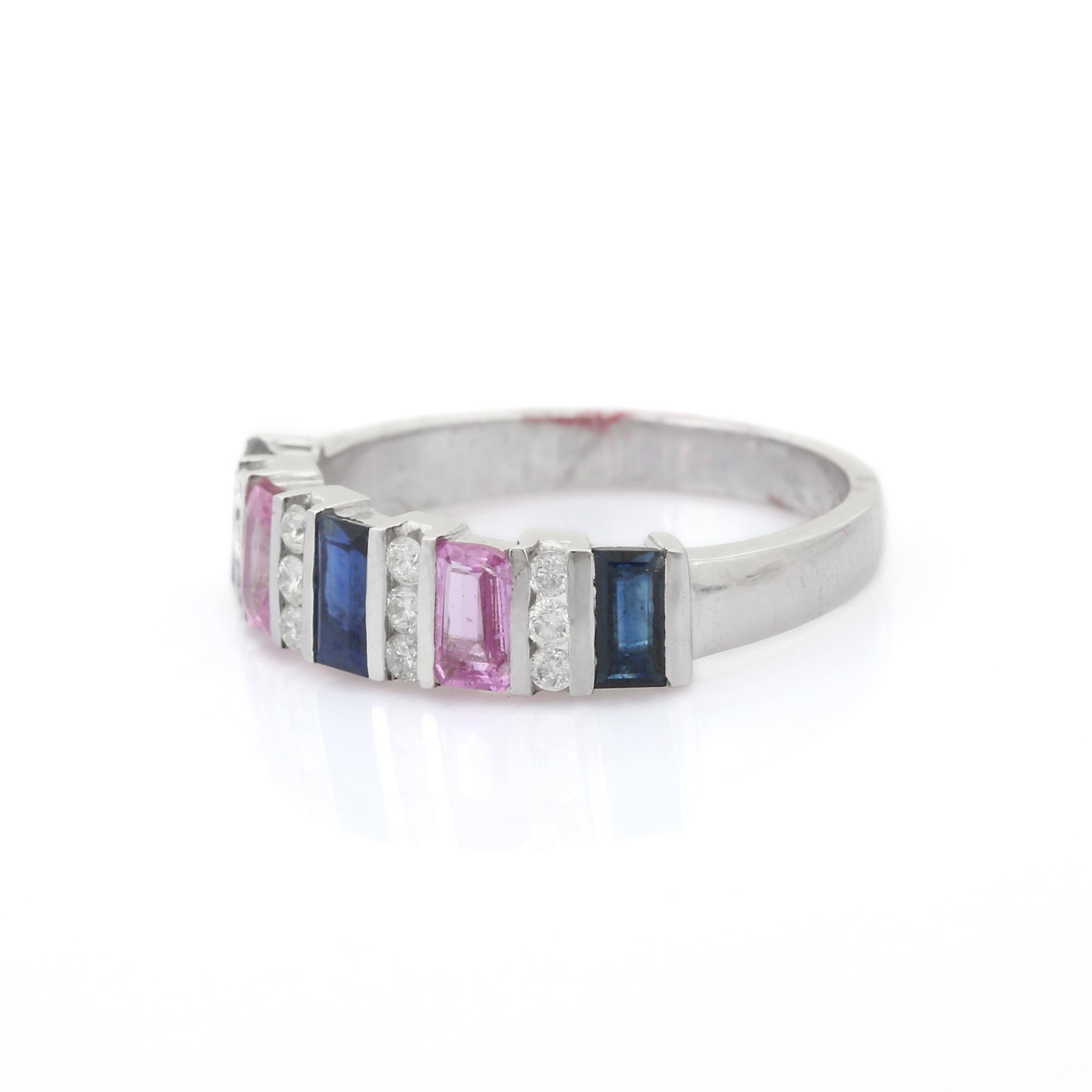 For Sale:  Multi Sapphire and Diamond Wedding Ring in 18K Solid White Gold 3