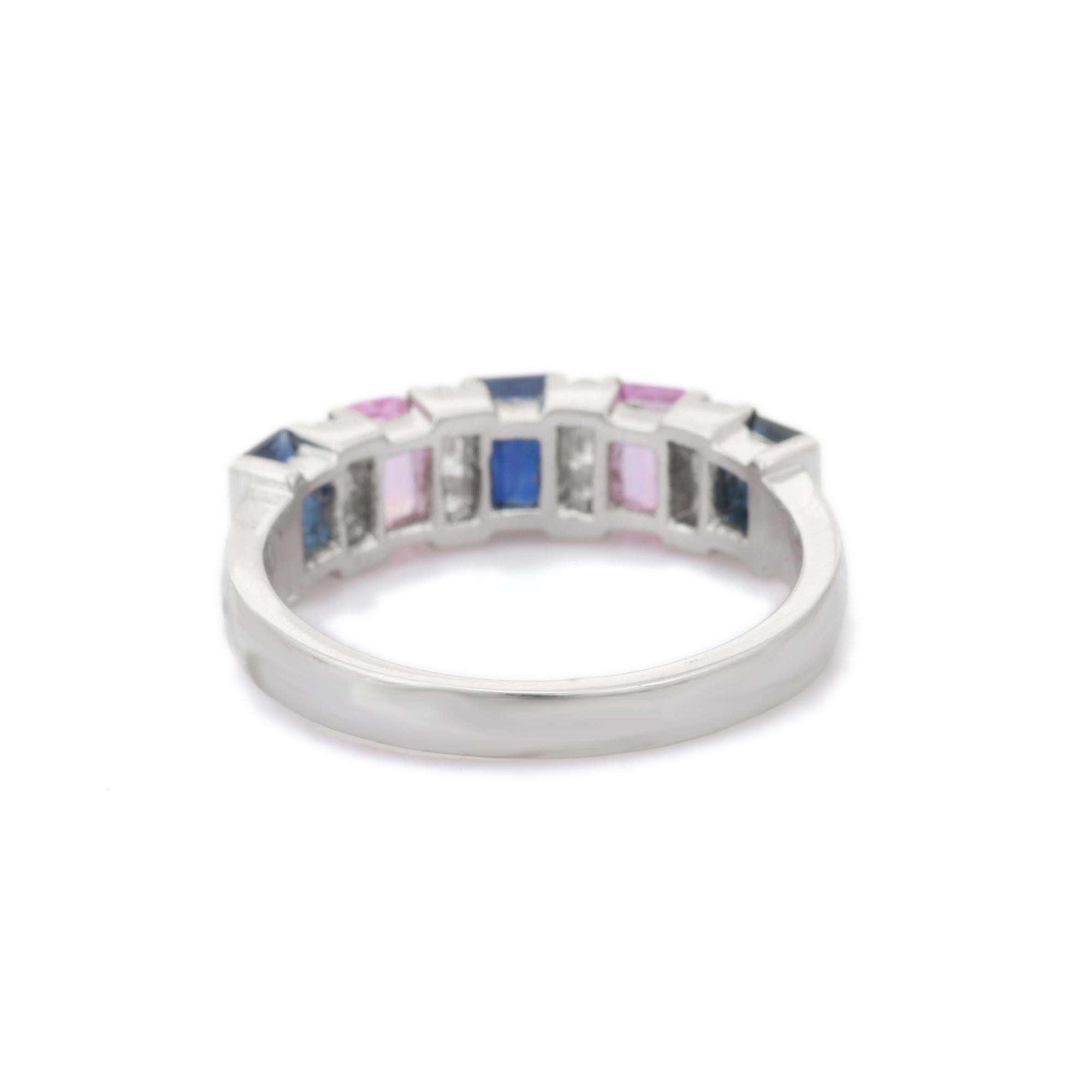 For Sale:  Multi Sapphire and Diamond Wedding Ring in 18K Solid White Gold 5