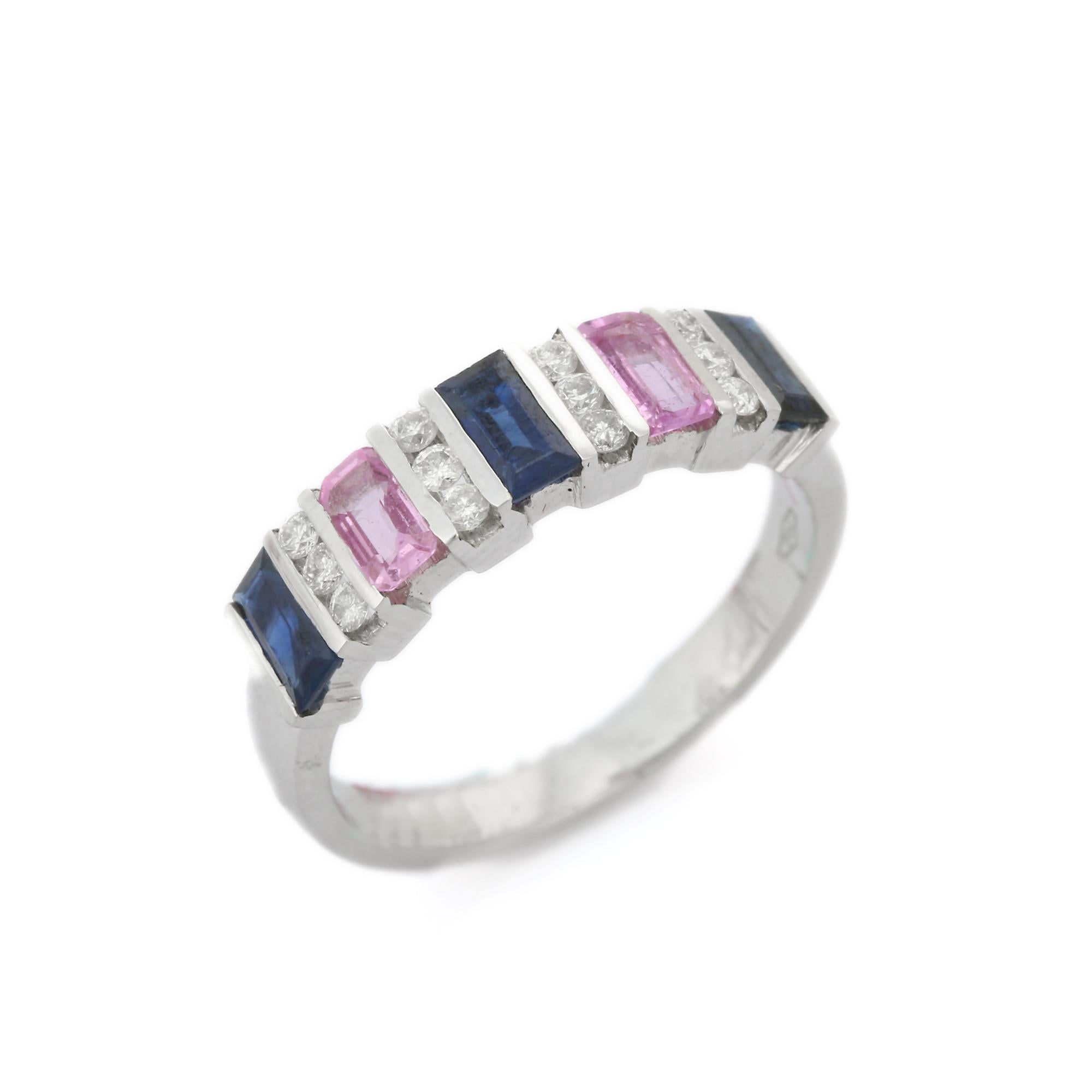 For Sale:  Multi Sapphire and Diamond Wedding Ring in 18K Solid White Gold 6