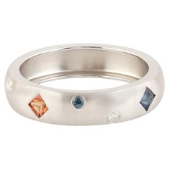 Multi Sapphire Band Ring With Diamonds Made In 14k White Gold