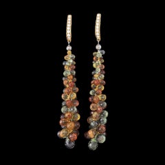 Multi Sapphire Briolette Drop Earrings 18K Yellow Gold