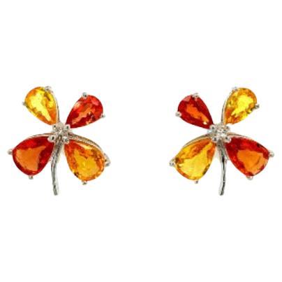 Everyday Multi Sapphire Clover Flower Stud Earrings in Sterling Silver For Sale