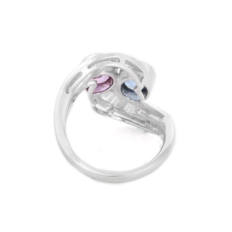 Oval Cut Multi Sapphire Cocktail Ring in 18k Solid White Gold with Diamonds For Sale