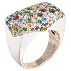 Multi Sapphire Confetti Ring Sz 6.5 14k White Gold Bridge Mount Estate Jewelry