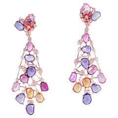 Multi Sapphire Dangle Earrings With Diamonds Made In 18k Rose Gold