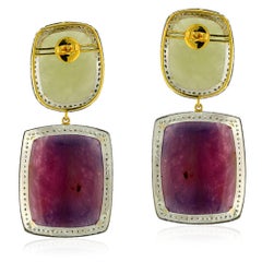 Multi Sapphire Dangle Earrings with Pave Diamonds Made in 14k Gold & Silver