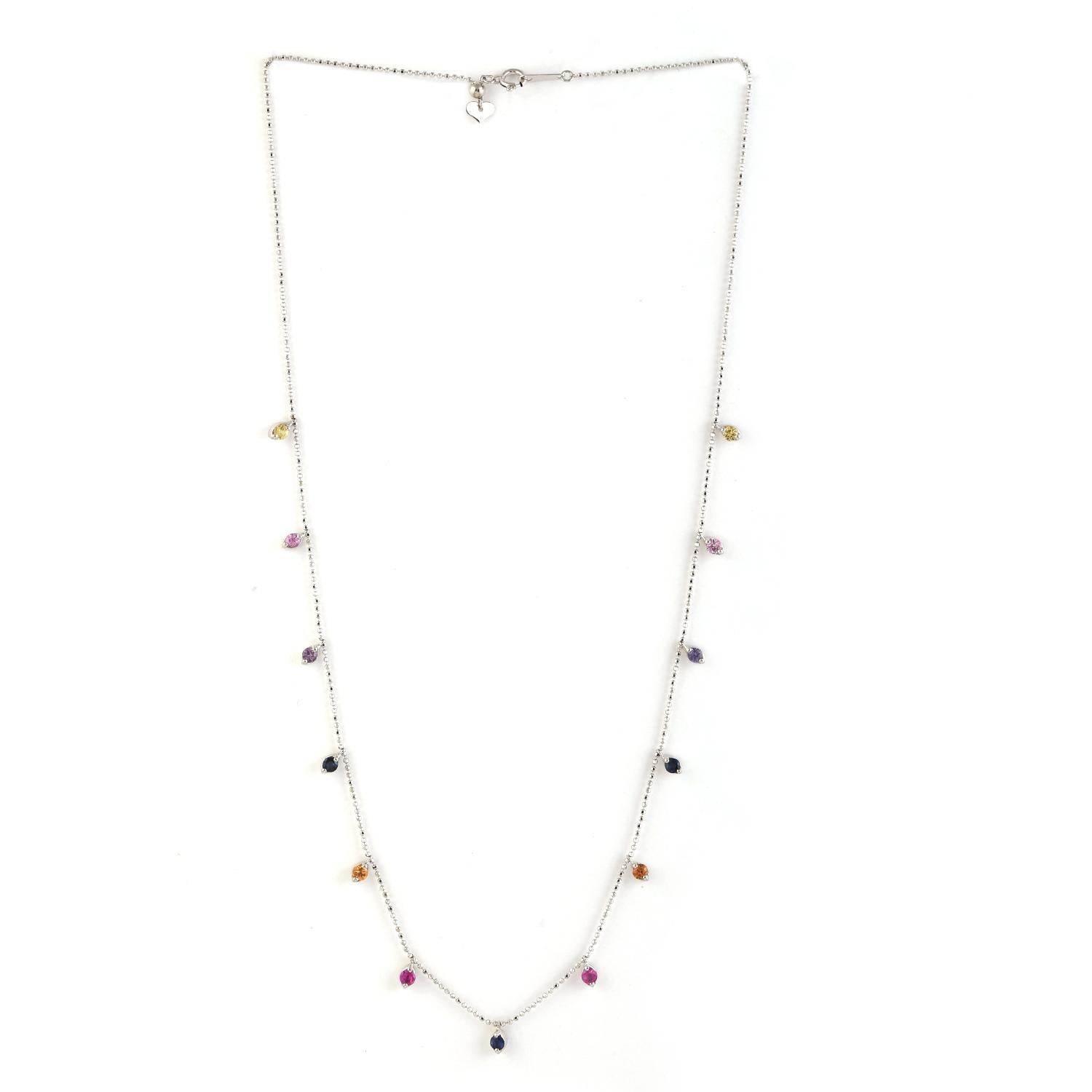 Collar Cadena Delicada Multi Zafiro De Oro Blanco 18k Artesano