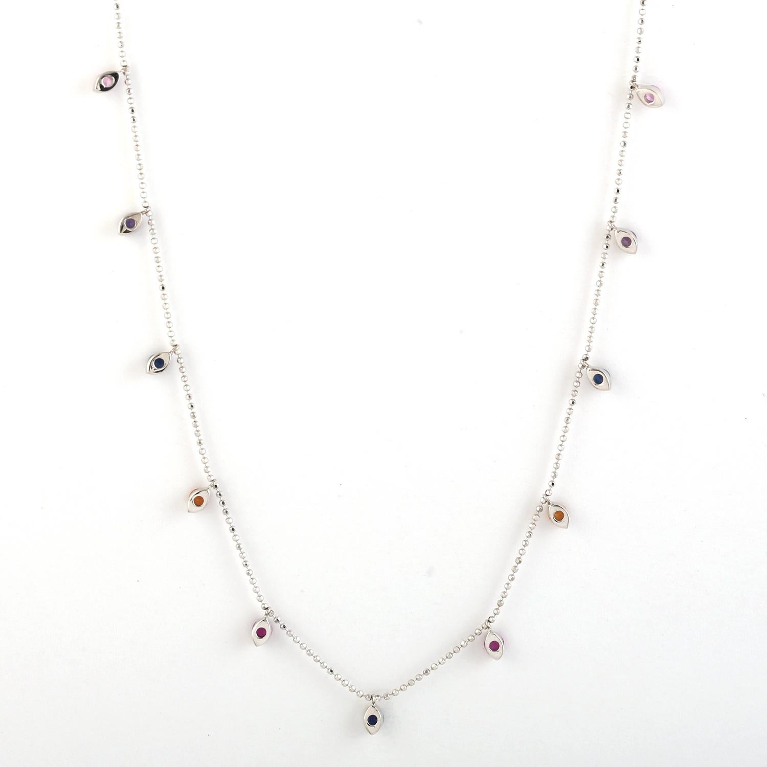 Collar Cadena Delicada Multi Zafiro De Oro Blanco 18k Corte mixto