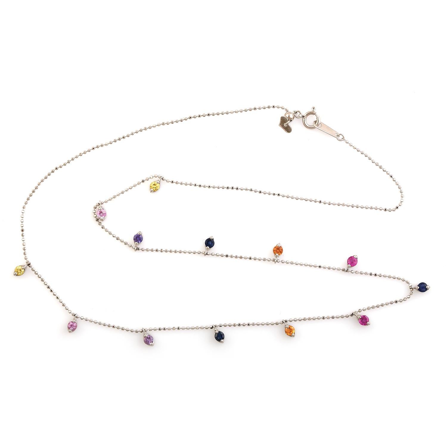 Collar Cadena Delicada Multi Zafiro De Oro Blanco 18k en Nuevo Estado en New York, NY